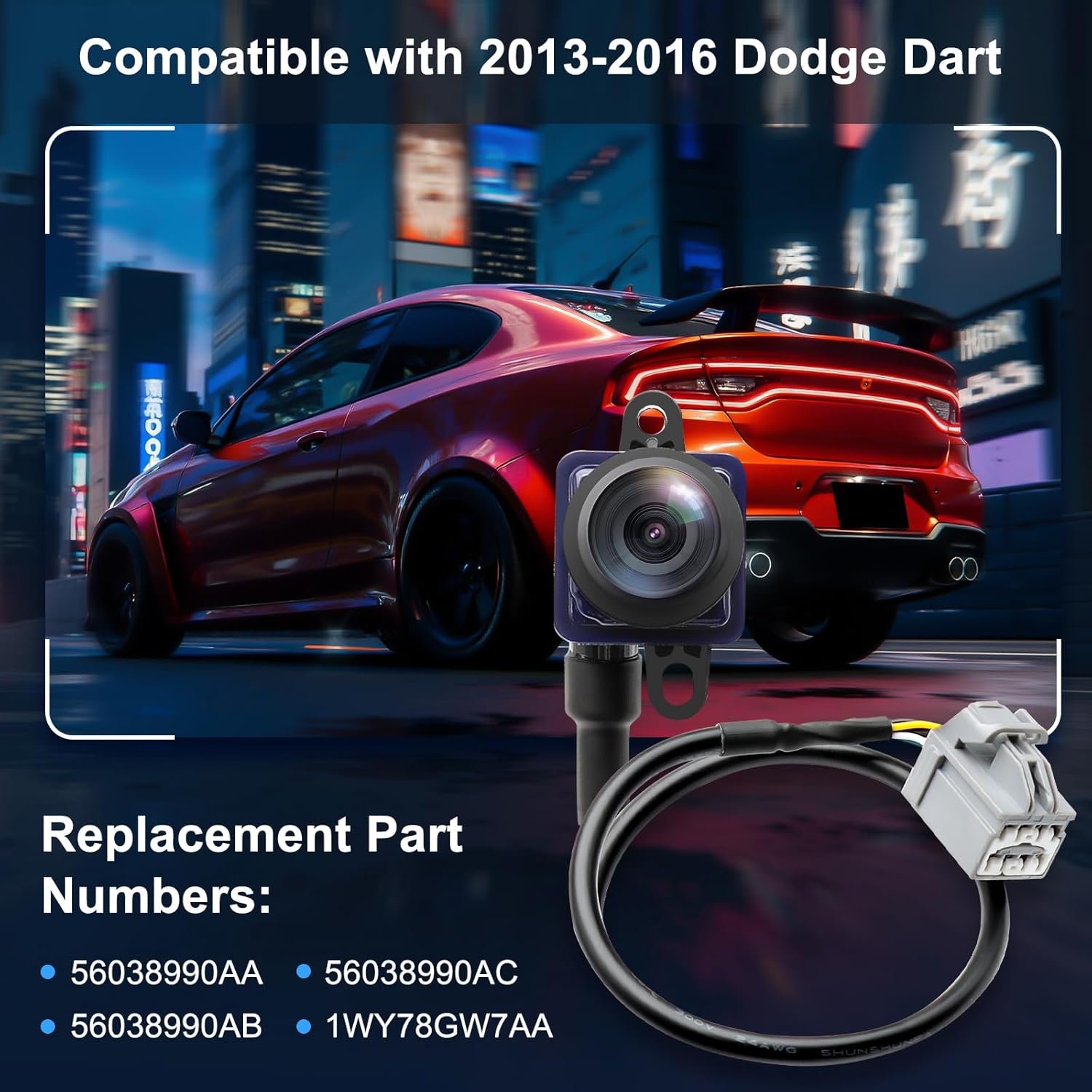 Rear View Backup Camera Parking Assist Camera Compatible with Dodge Dart 2013 2014 2015 2016, Replaces 56038990AA 56038990AB 56038990AC 1WY78GW7AA