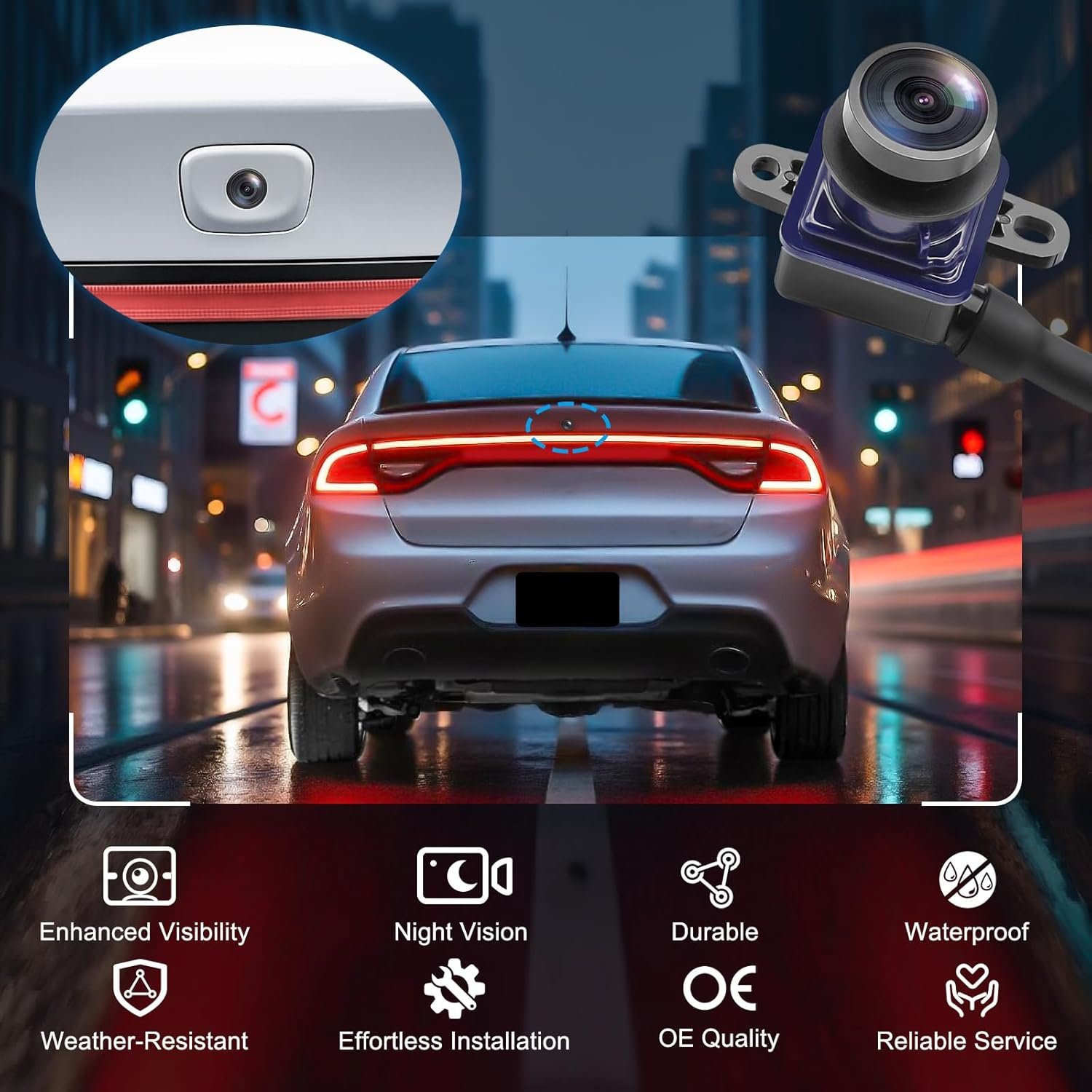 Rear View Backup Camera Parking Assist Camera Compatible with Dodge Dart 2013 2014 2015 2016, Replaces 56038990AA 56038990AB 56038990AC 1WY78GW7AA